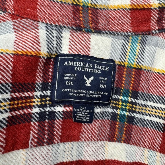 American Eagle Mens Heavy Weight Flannel Shirt Plaid Button Up XL Tall Red White - Picture 3 of 8